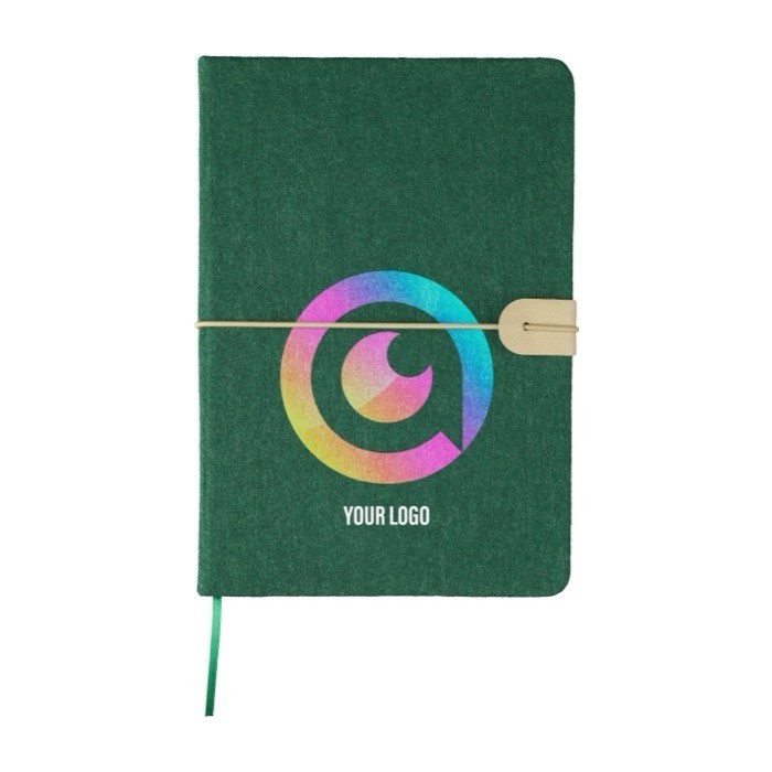 Libreta de fieltro reciclado con cierre elástico hojas a rayas A5 segunda vista Libreta de fieltro reciclado con cierre elástico hojas a rayas A5 segunda vista