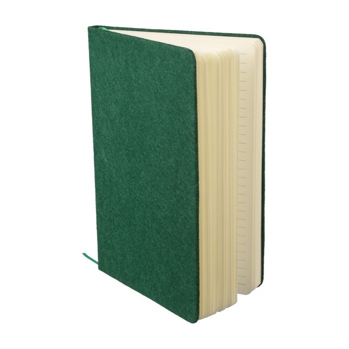 Libreta de fieltro reciclado con cierre elástico hojas a rayas A5 cuarta vista Libreta de fieltro reciclado con cierre elástico hojas a rayas A5 cuarta vista