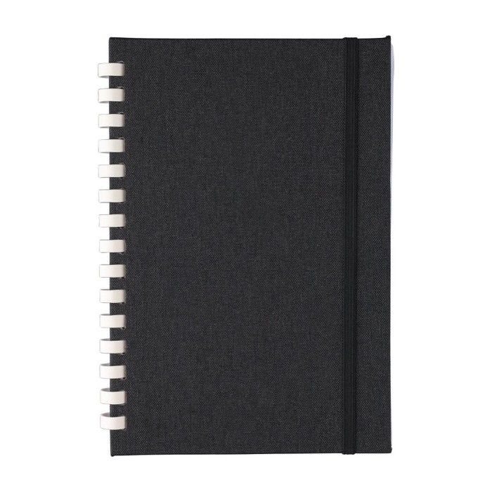 Libreta de RPET con espiral de cartón blanco hojas a rayas A5 color negro primera vista Libreta de RPET con espiral de cartón blanco hojas a rayas A5 color negro primera vista