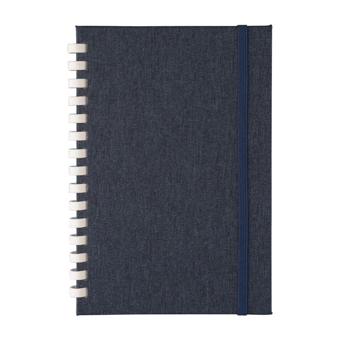 Libreta de RPET con espiral de cartón blanco hojas a rayas A5 color azul primera vista Libreta de RPET con espiral de cartón blanco hojas a rayas A5 color azul primera vista