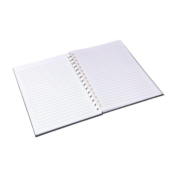 Libreta de RPET con espiral de cartón blanco hojas a rayas A5 quinta vista Libreta de RPET con espiral de cartón blanco hojas a rayas A5 quinta vista