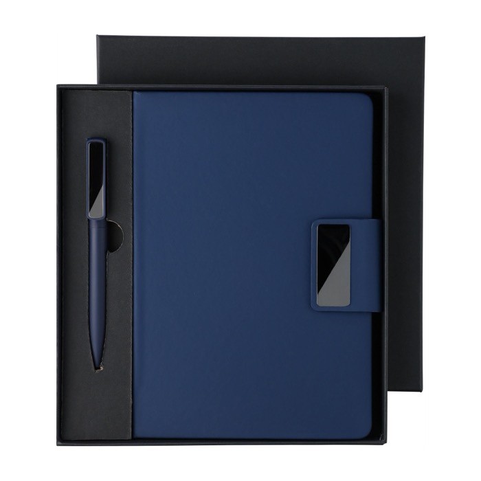 Libreta de PU reciclado con hojas a rayas A5 y bolígrafo tinta azul séptima vista Libreta de PU reciclado con hojas a rayas A5 y bolígrafo tinta azul séptima vista