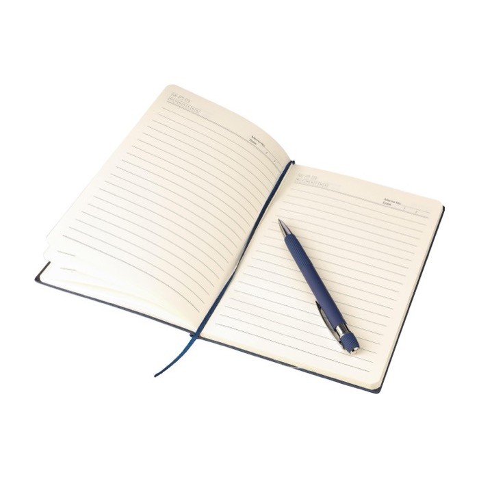 Libreta A5 con efecto pana en la parte superior y bolígrafo tinta azul octava vista Libreta A5 con efecto pana en la parte superior y bolígrafo tinta azul octava vista