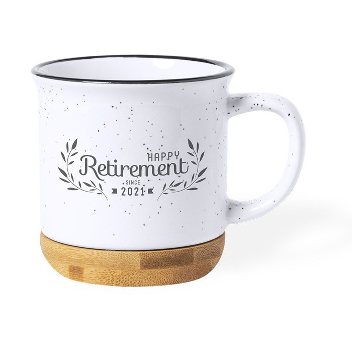 Taza de cerámica con base de bambú color blanco primera vista Taza de cerámica con base de bambú color blanco primera vista