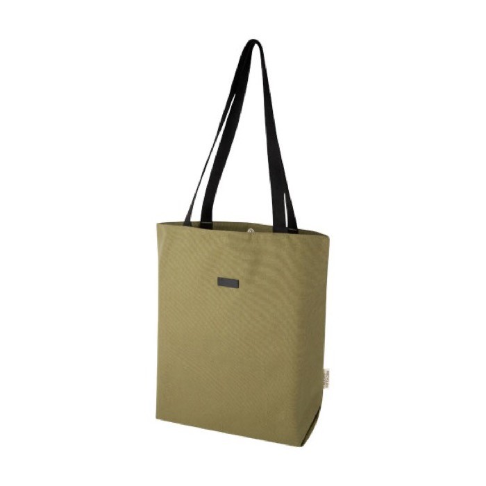Bolsa versátil de algodón reciclado GRS con bolsillo para PC 15” color verde Bolsa versátil de algodón reciclado GRS con bolsillo para PC 15” color verde