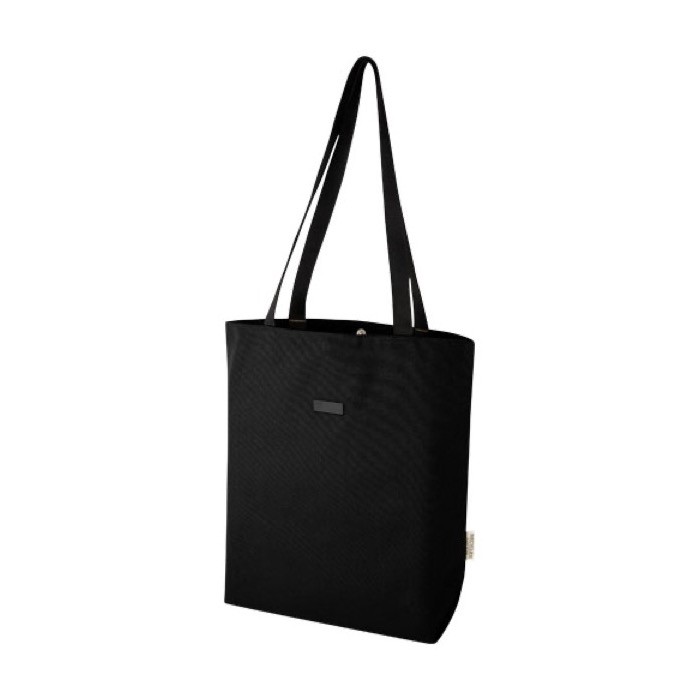 Bolsa versátil de algodón reciclado GRS con bolsillo para PC 15” color negro Bolsa versátil de algodón reciclado GRS con bolsillo para PC 15” color negro