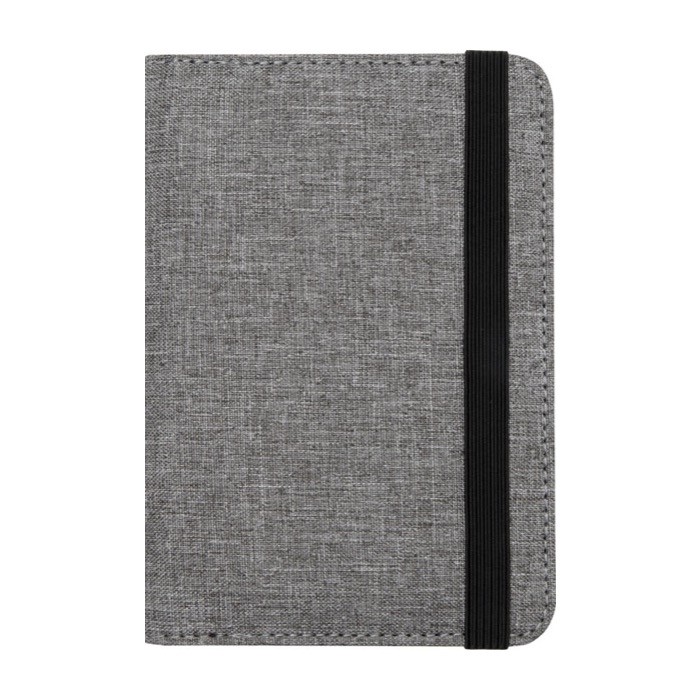 Porta pasaportes RFID de poliéster reciclado con bolsillos especiales color gris jaspeado segunda vista frontal Porta pasaportes RFID de poliéster reciclado con bolsillos especiales color gris jaspeado segunda vista frontal