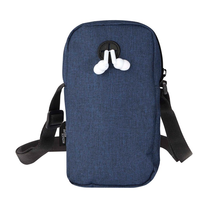 Funda para móvil de poliéster reciclado con correas ajustables color azul marino segunda vista trasera Funda para móvil de poliéster reciclado con correas ajustables color azul marino segunda vista trasera