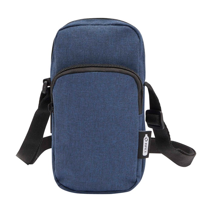 Funda para móvil de poliéster reciclado con correas ajustables color azul marino segunda vista frontal Funda para móvil de poliéster reciclado con correas ajustables color azul marino segunda vista frontal