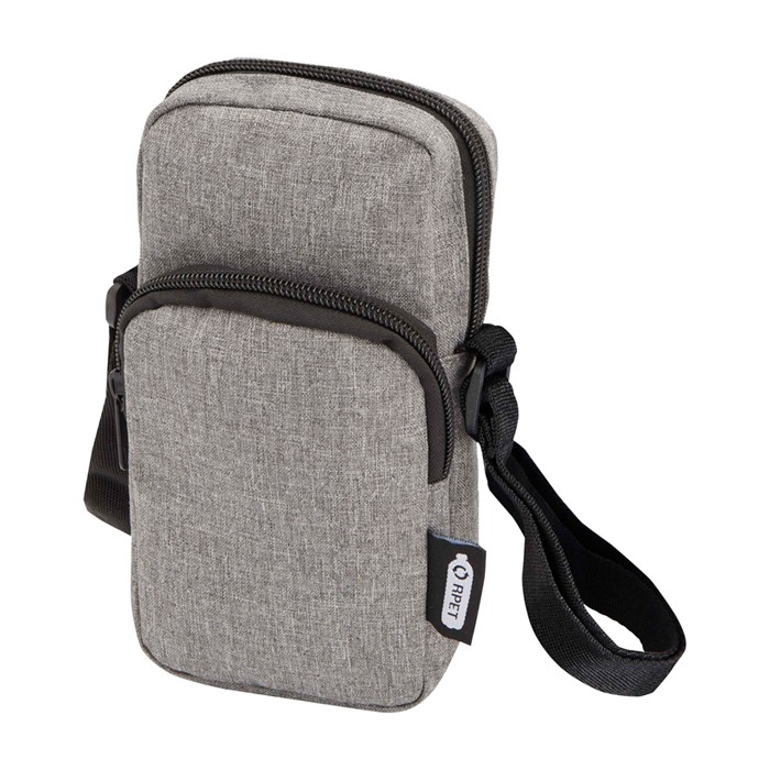 Funda para móvil de poliéster reciclado con correas ajustables color gris jaspeado Funda para móvil de poliéster reciclado con correas ajustables color gris jaspeado