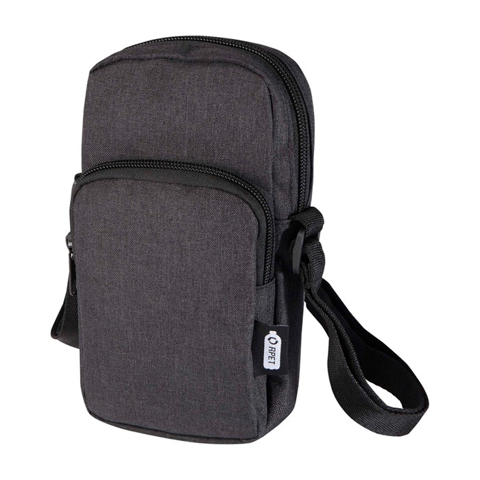 Funda para móvil de poliéster reciclado con correas ajustables color gris oscuro Funda para móvil de poliéster reciclado con correas ajustables color gris oscuro