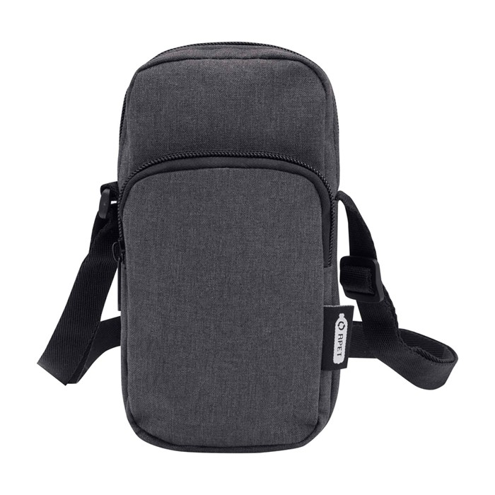 Funda para móvil de poliéster reciclado con correas ajustables color gris oscuro segunda vista frontal Funda para móvil de poliéster reciclado con correas ajustables color gris oscuro segunda vista frontal