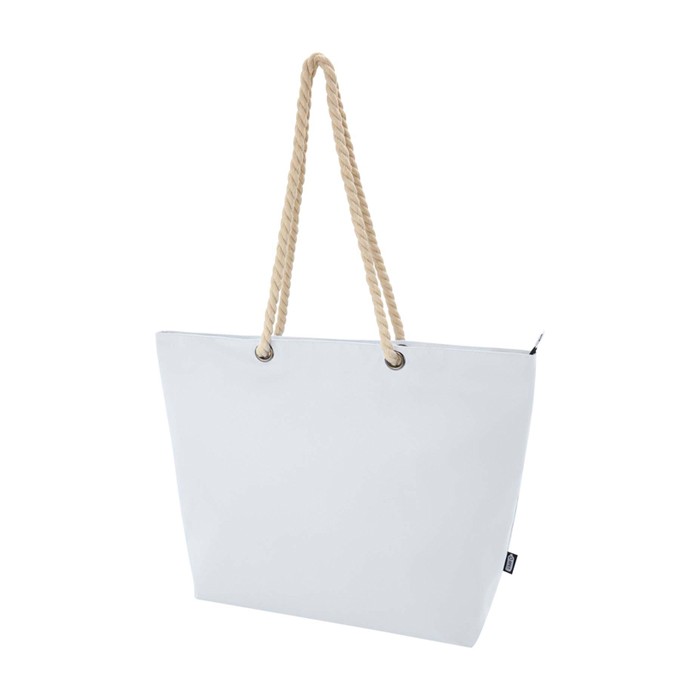 Bolsa de playa de poliéster reciclado con asas de cordón 23L color blanco