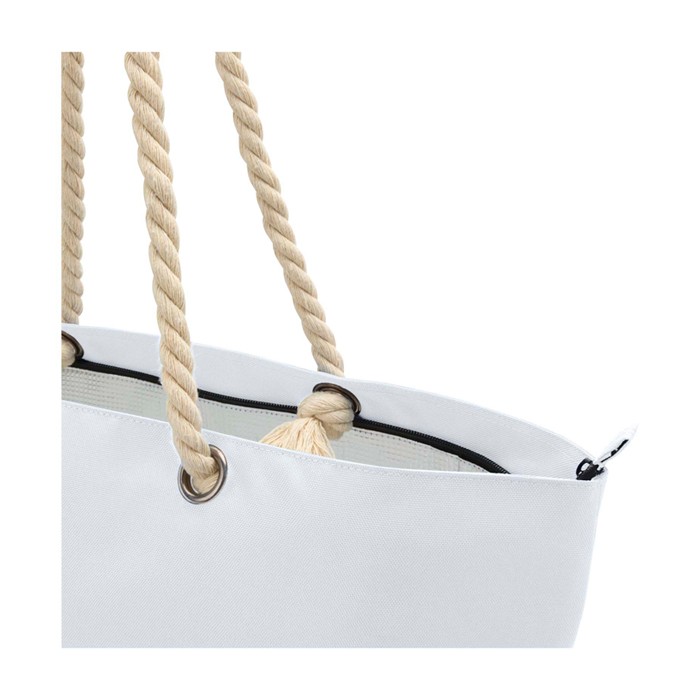 Bolsa de playa de poliéster reciclado con asas de cordón 23L color blanco vista detalle 1