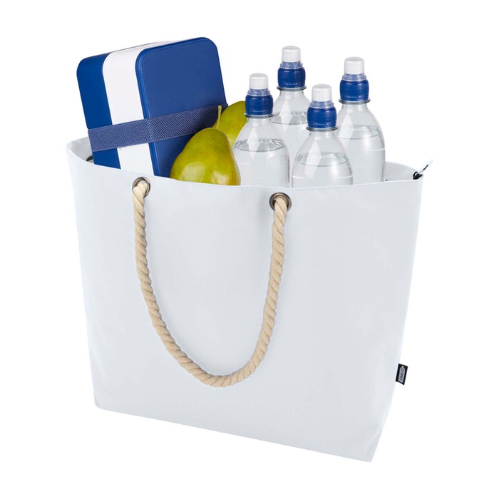 Bolsa de playa de poliéster reciclado con asas de cordón 23L color blanco tercera vista
