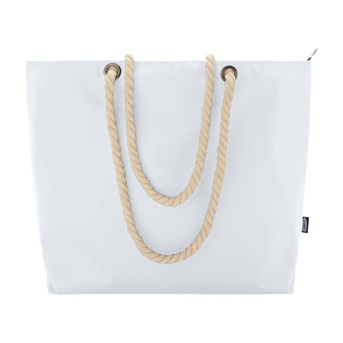 Bolsa de playa de poliéster reciclado con asas de cordón 23L color blanco segunda vista frontal