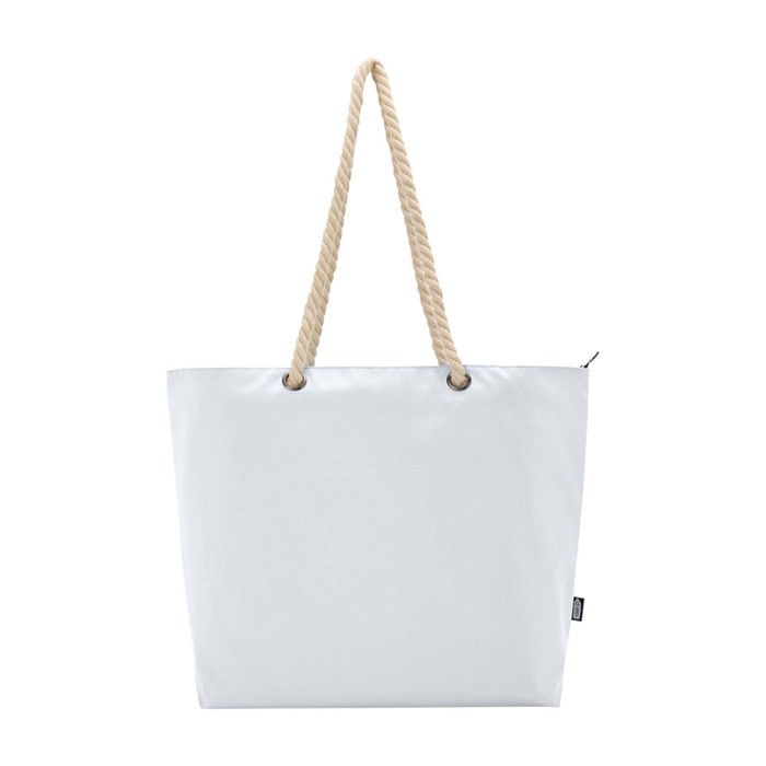 Bolsa de playa de poliéster reciclado con asas de cordón 23L color blanco tercera vista frontal