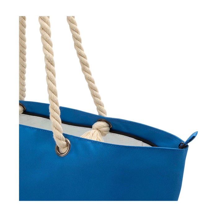 Bolsa de playa de poliéster reciclado con asas de cordón 23L color azul real vista detalle 1