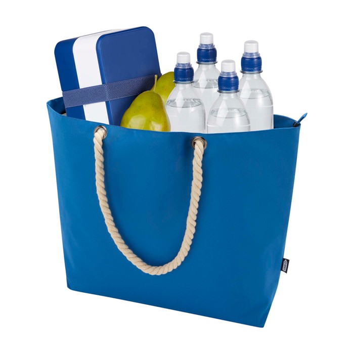 Bolsa de playa de poliéster reciclado con asas de cordón 23L color azul real tercera vista