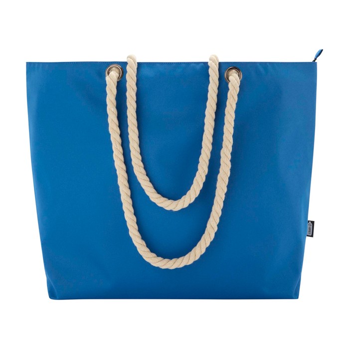 Bolsa de playa de poliéster reciclado con asas de cordón 23L color azul real segunda vista frontal
