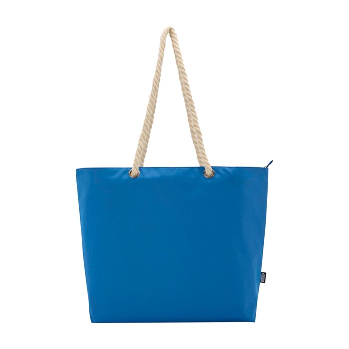 Bolsa de playa de poliéster reciclado con asas de cordón 23L color azul real tercera vista frontal