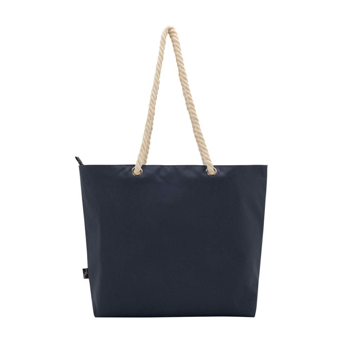 Bolsa de playa de poliéster reciclado con asas de cordón 23L color azul marino segunda vista trasera