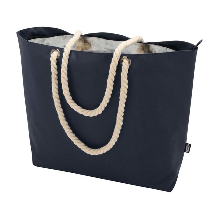 Bolsa de playa de poliéster reciclado con asas de cordón 23L color azul marino segunda vista
