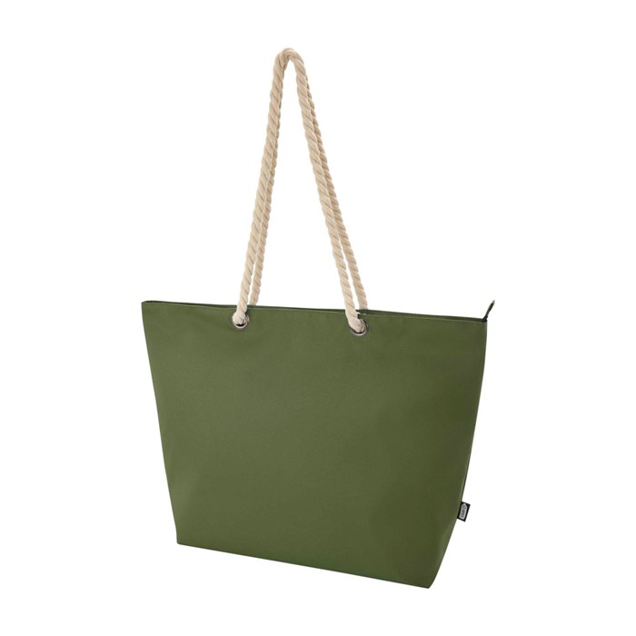 Bolsa de playa de poliéster reciclado con asas de cordón 23L color verde oliva