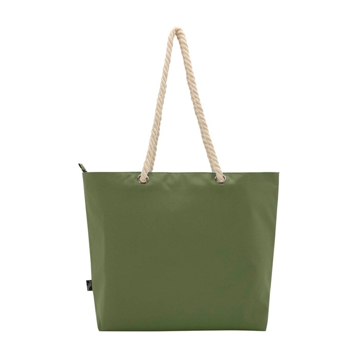 Bolsa de playa de poliéster reciclado con asas de cordón 23L color verde oliva segunda vista trasera