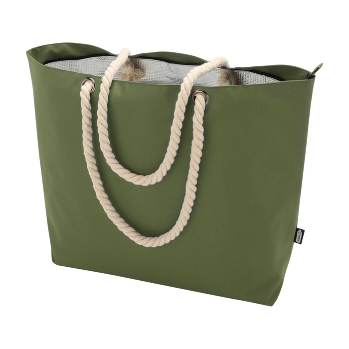 Bolsa de playa de poliéster reciclado con asas de cordón 23L color verde oliva segunda vista