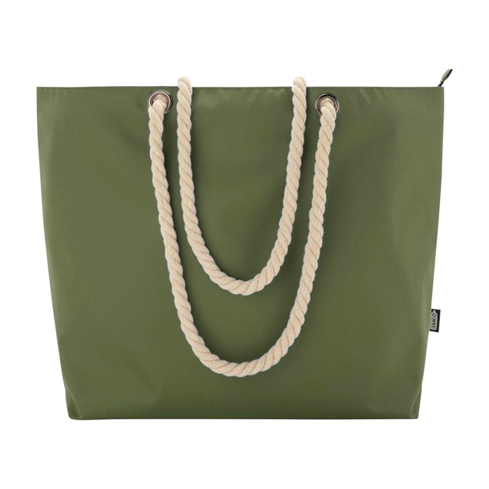 Bolsa de playa de poliéster reciclado con asas de cordón 23L color verde oliva segunda vista frontal