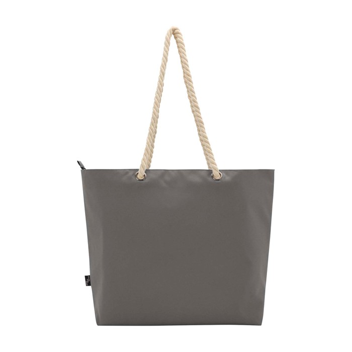 Bolsa de playa de poliéster reciclado con asas de cordón 23L color gris segunda vista trasera