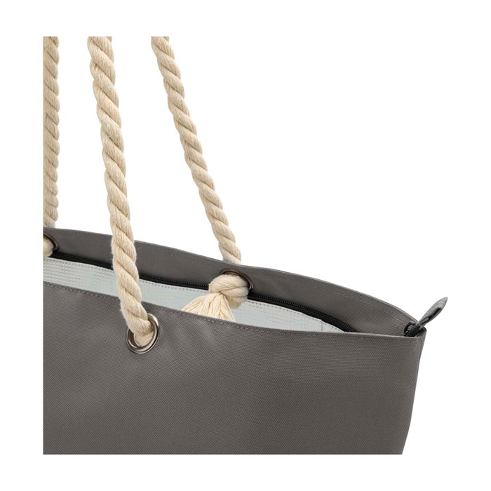 Bolsa de playa de poliéster reciclado con asas de cordón 23L color gris vista detalle 1
