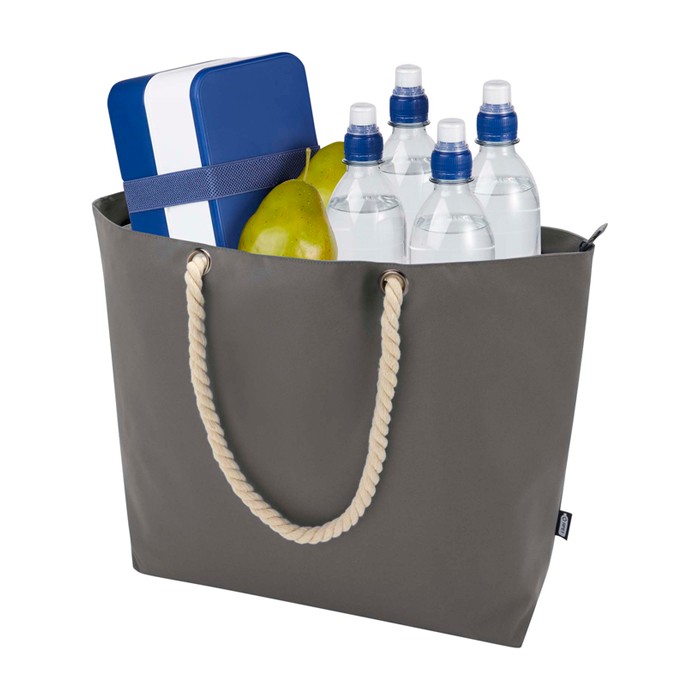 Bolsa de playa de poliéster reciclado con asas de cordón 23L color gris tercera vista