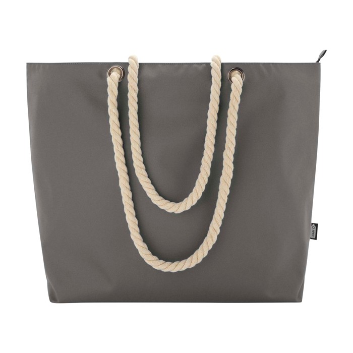 Bolsa de playa de poliéster reciclado con asas de cordón 23L color gris segunda vista frontal
