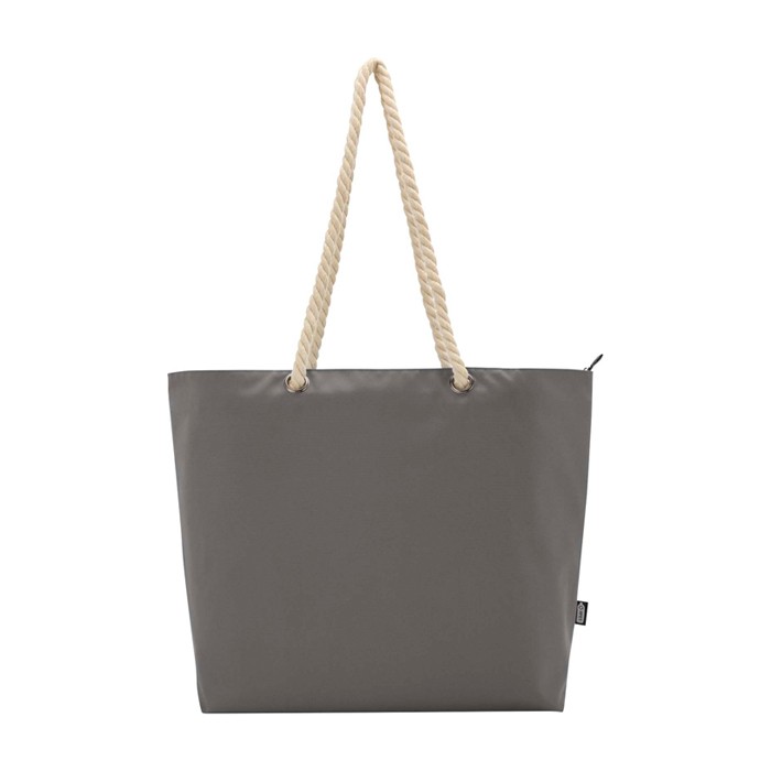 Bolsa de playa de poliéster reciclado con asas de cordón 23L color gris tercera vista frontal