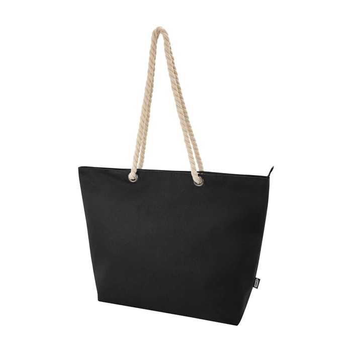 Bolsa de playa de poliéster reciclado con asas de cordón 23L color negro