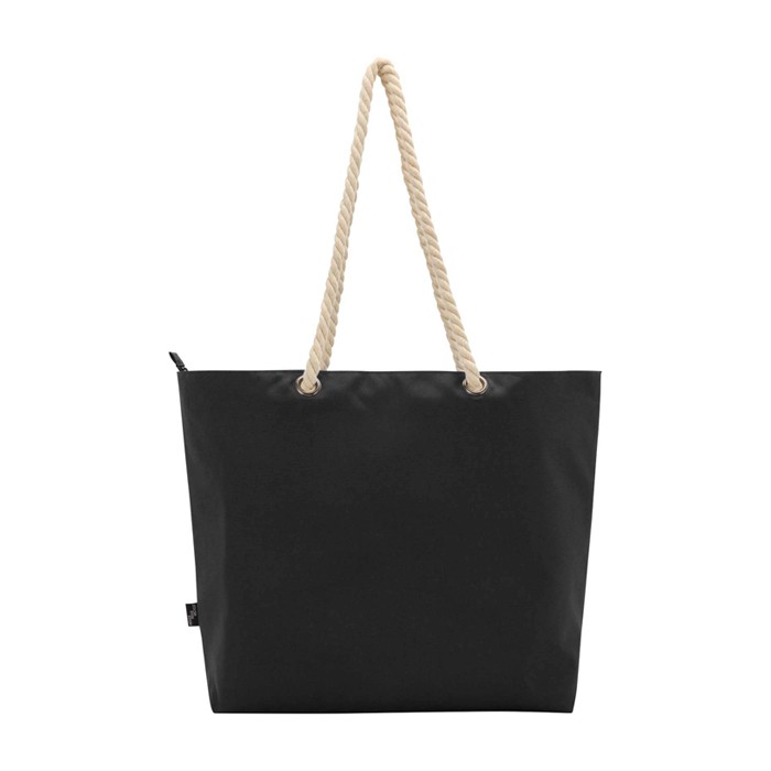 Bolsa de playa de poliéster reciclado con asas de cordón 23L color negro segunda vista trasera