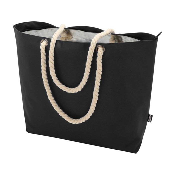 Bolsa de playa de poliéster reciclado con asas de cordón 23L color negro segunda vista