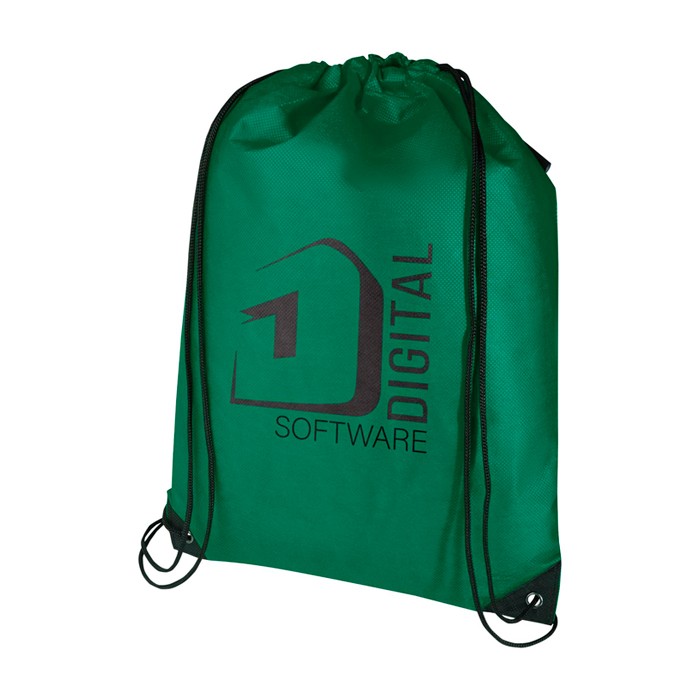 Mochila de cuerdas non-woven duradero y resistente al desgarro 5L color verde vista impresión serigrafía Mochila de cuerdas non-woven duradero y resistente al desgarro 5L color verde vista impresión serigrafía