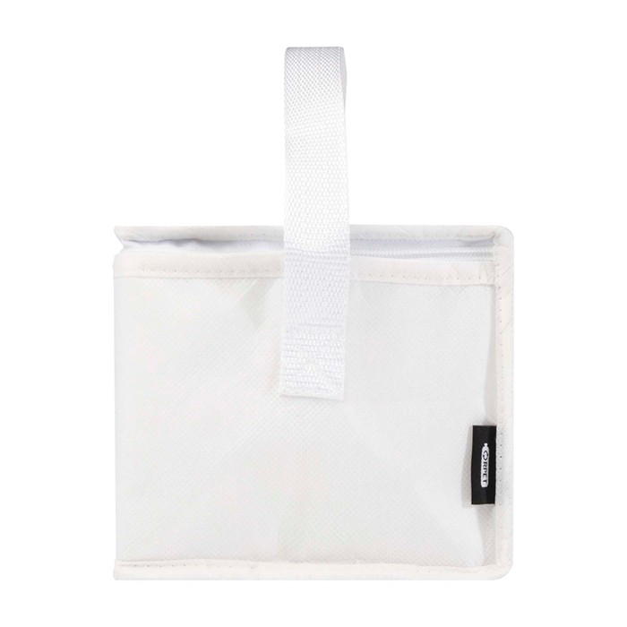 Bolsa térmica de non-woven reciclado para 6 latas y capacidad 4L color blanco vista lateral Bolsa térmica de non-woven reciclado para 6 latas y capacidad 4L color blanco vista lateral