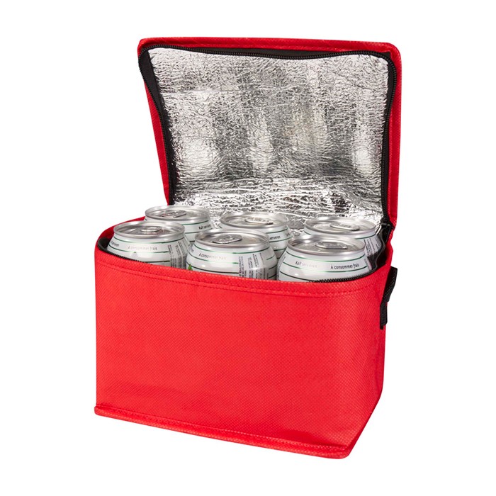Bolsa térmica de non-woven reciclado para 6 latas y capacidad 4L color rojo Bolsa térmica de non-woven reciclado para 6 latas y capacidad 4L color rojo