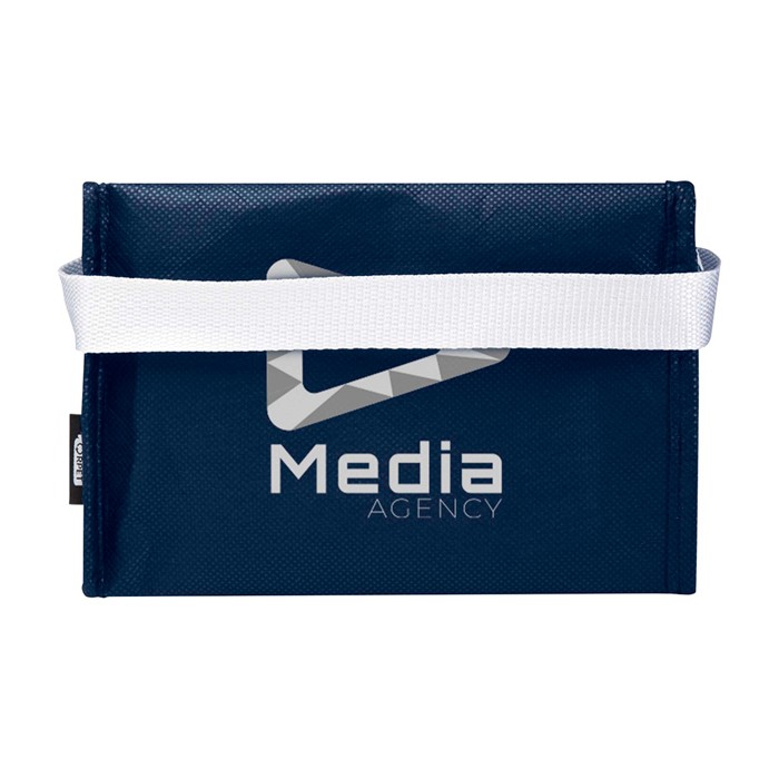 Bolsa térmica de non-woven reciclado para 6 latas y capacidad 4L color azul marino vista impresión serigrafía Bolsa térmica de non-woven reciclado para 6 latas y capacidad 4L color azul marino vista impresión serigrafía