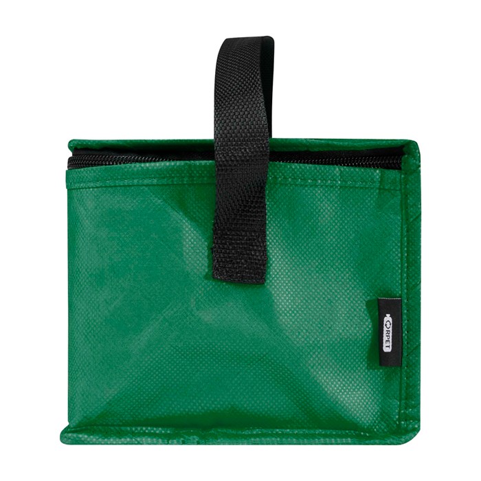Bolsa térmica de non-woven reciclado para 6 latas y capacidad 4L color verde vista lateral Bolsa térmica de non-woven reciclado para 6 latas y capacidad 4L color verde vista lateral