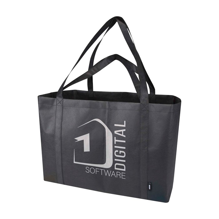 Bolsa de mano extragrande de poliéster reciclado con asas 65L color negro vista impresión transfer Bolsa de mano extragrande de poliéster reciclado con asas 65L color negro vista impresión transfer