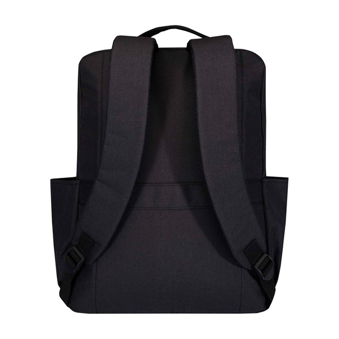 Mochila de poliéster reciclado con compartimento para PC 15” color gris oscuro segunda vista trasera Mochila de poliéster reciclado con compartimento para PC 15” color gris oscuro segunda vista trasera