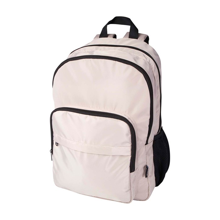 Mochila para portátil de poliéster reciclado con bolsillo PC 15” color marfil Mochila para portátil de poliéster reciclado con bolsillo PC 15” color marfil