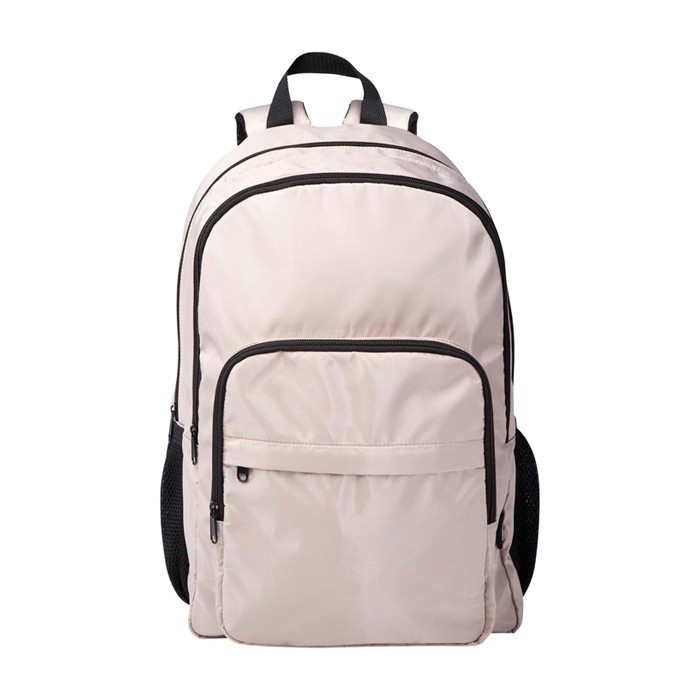 Mochila para portátil de poliéster reciclado con bolsillo PC 15” color marfil segunda vista frontal Mochila para portátil de poliéster reciclado con bolsillo PC 15” color marfil segunda vista frontal