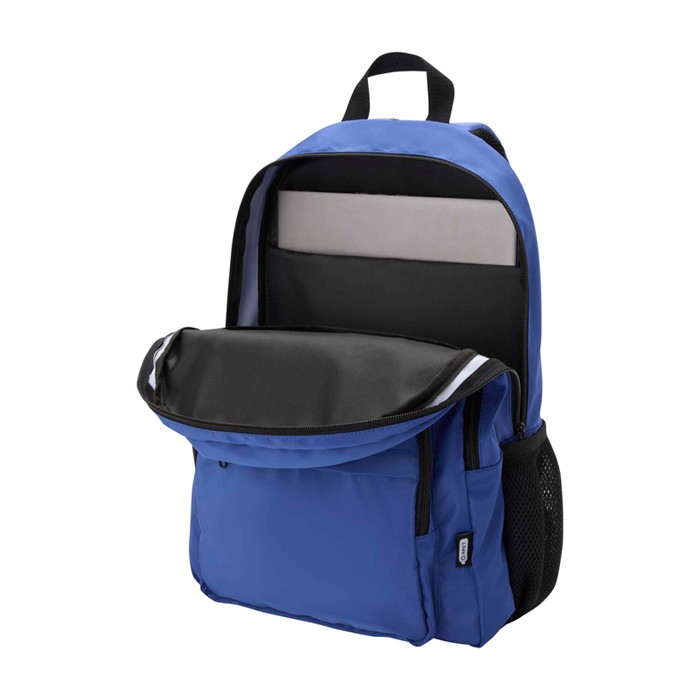 Mochila para portátil de poliéster reciclado con bolsillo PC 15” color azul real segunda vista Mochila para portátil de poliéster reciclado con bolsillo PC 15” color azul real segunda vista