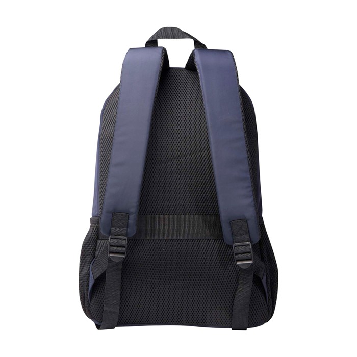 Mochila para portátil de poliéster reciclado con bolsillo PC 15” color azul marino segunda vista trasera Mochila para portátil de poliéster reciclado con bolsillo PC 15” color azul marino segunda vista trasera